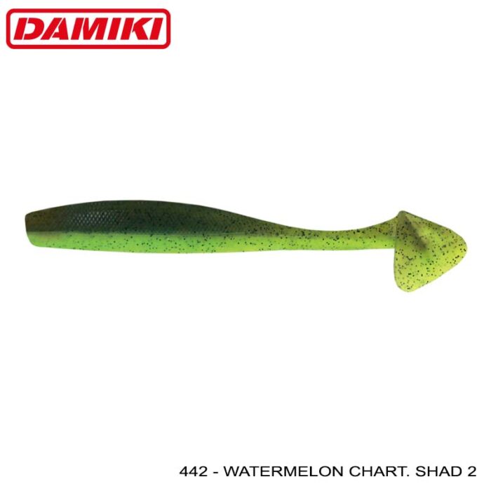 Damiki Jumble Shad 10.2CM (4 inch), 442 (Watermelon Chart. Shad 2), 8buc/plic - imagine 2