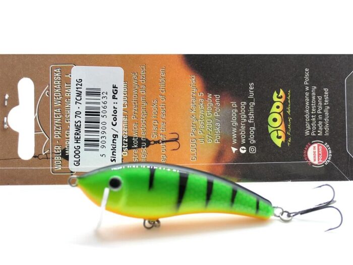 Gloog Hermes 70S 7cm, 12gr (Sinking), PGF (Perch Green Fluo) - imagine 7