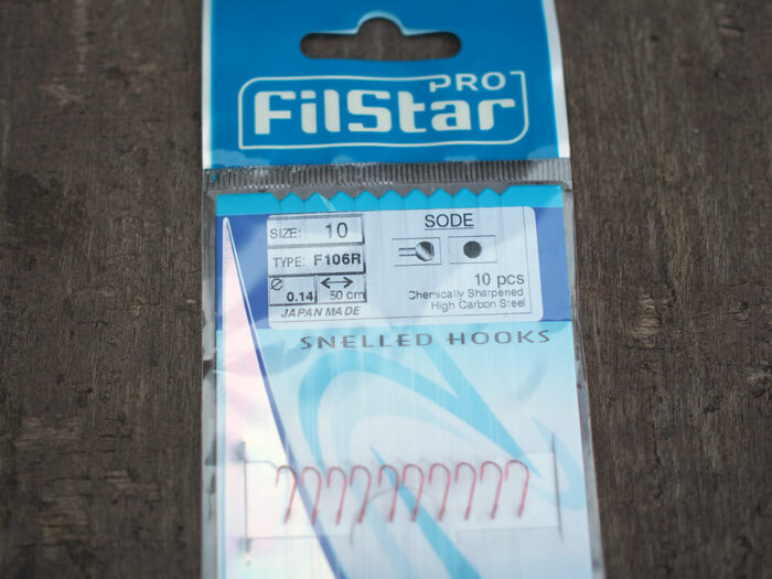 Filstar carlige legate cu monofilament 50cm, 0.14mm, F106R model Sode, Red, marimea 10 (10buc/plic) - imagine 5